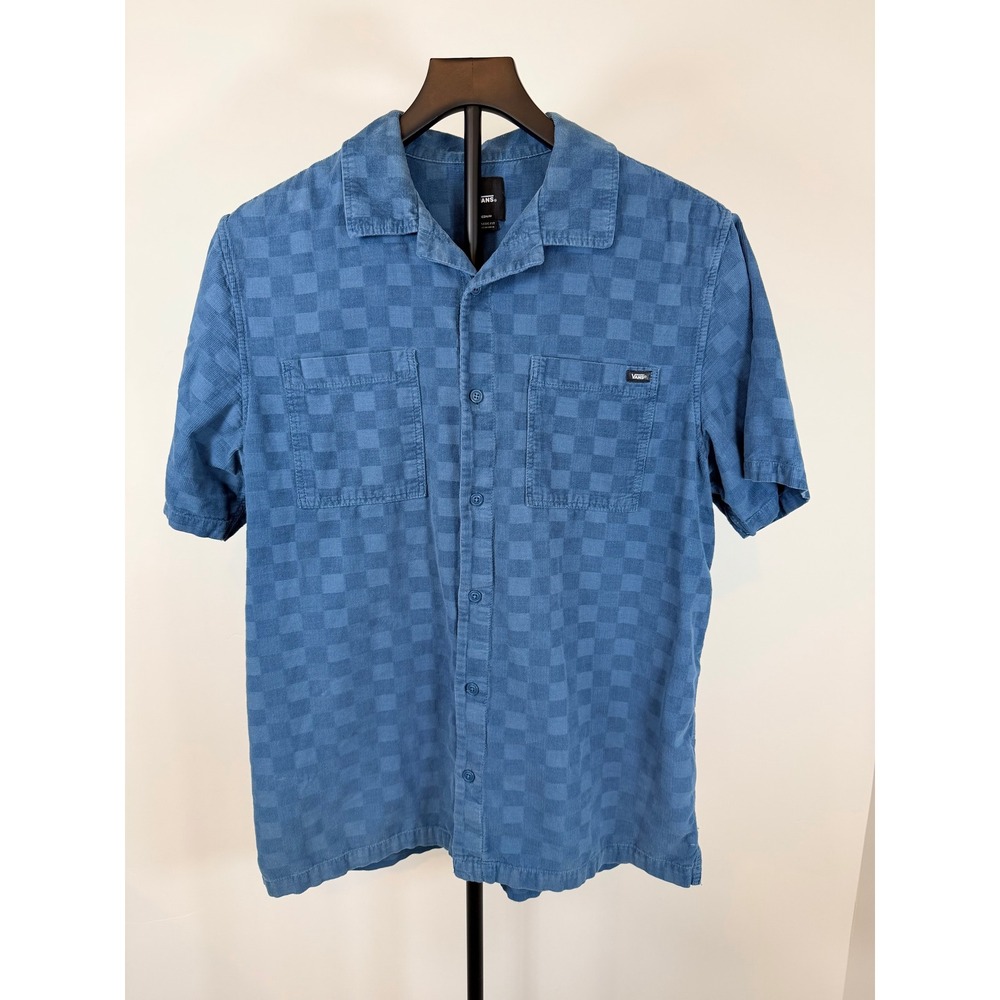 Vans Mens Teal Corduroy Checkerboard Short Sleeve Button Up Shirt VN0007X3BR4 M